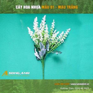 Cây hoa nhựa mẫu 01 màu trắng