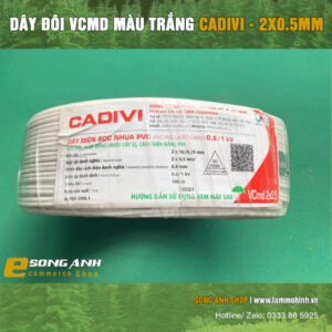 Dây điện đôi mềm Vcmd CADIVI 0.5 màu trắng
