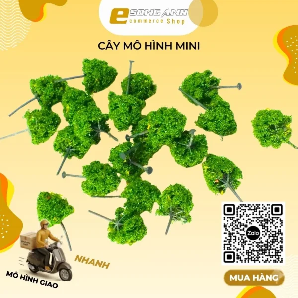 Cây mô hình mini có lá - mẫu 2 - 2cm - Xanh lá