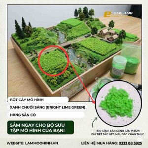 Cỏ bột mô hình màu xanh chuối sáng làm thảm cỏ non và đồi núi sa bàn kiến trúc.